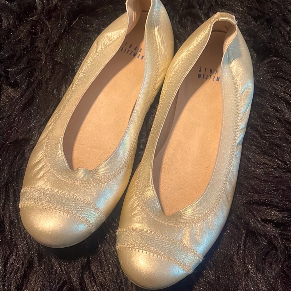 Stuart Weitzman Gold Quilted Ballet Flats